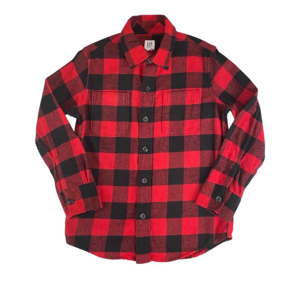 GAP Boys Red Buffalo Plaid Flannel Button Down Shirt Size Small (6-7)